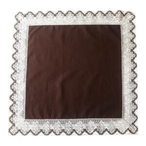 Vintage Brown Table Topper with White Crochet Lace Trim Square Tablecloth